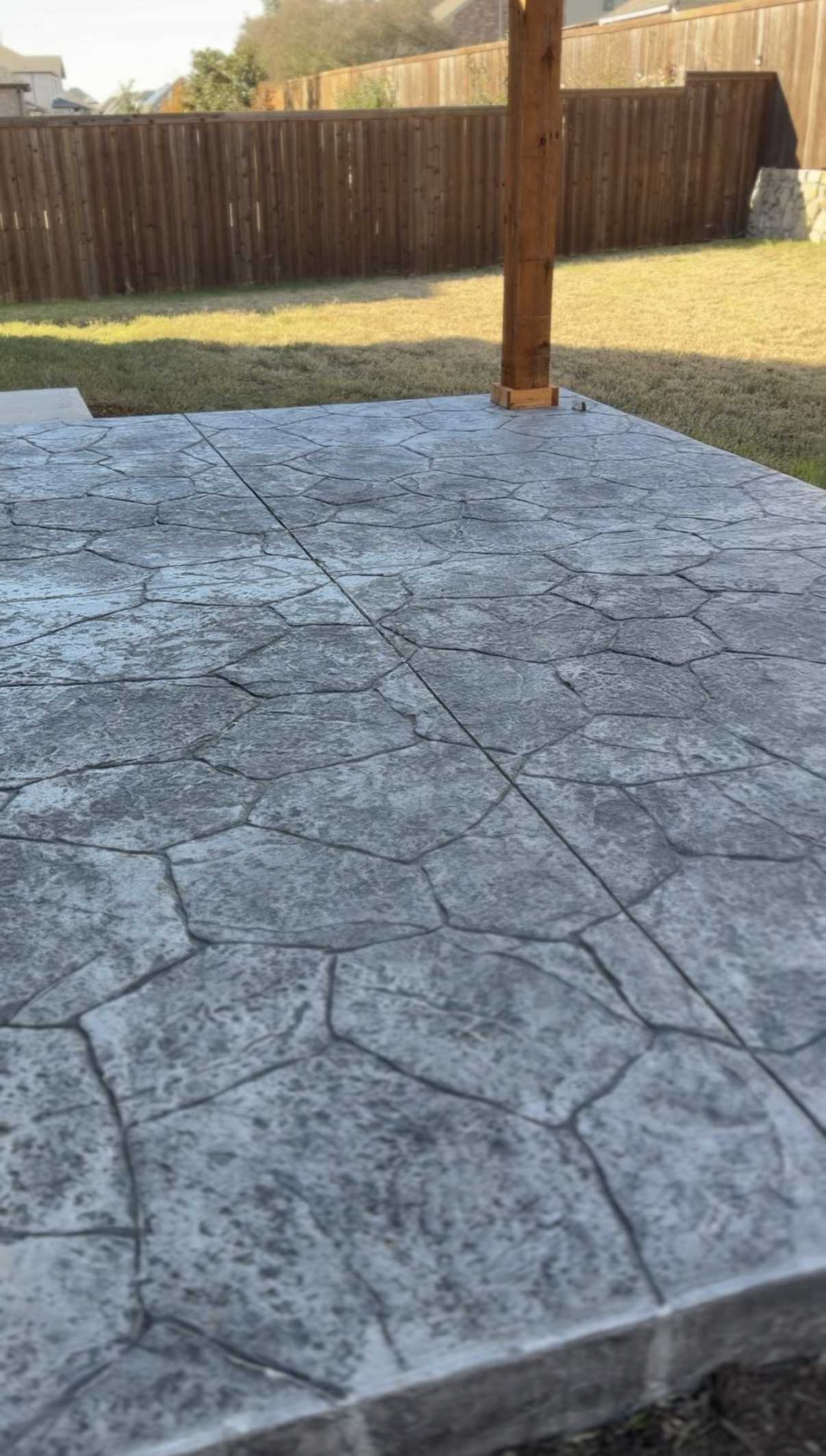 Decorative wood plank stamped concrete