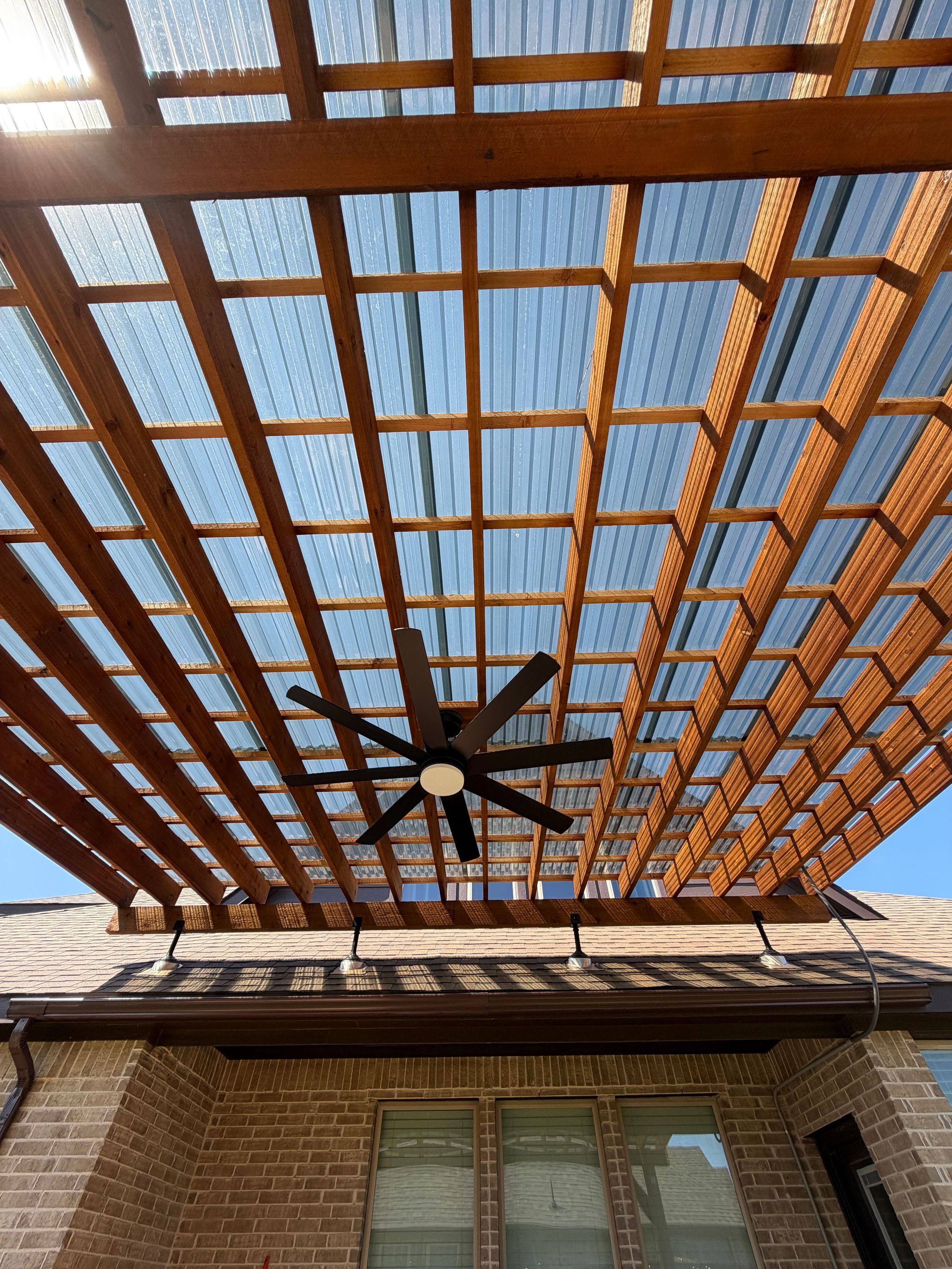 Pergola project - polycarbonate roof with fan