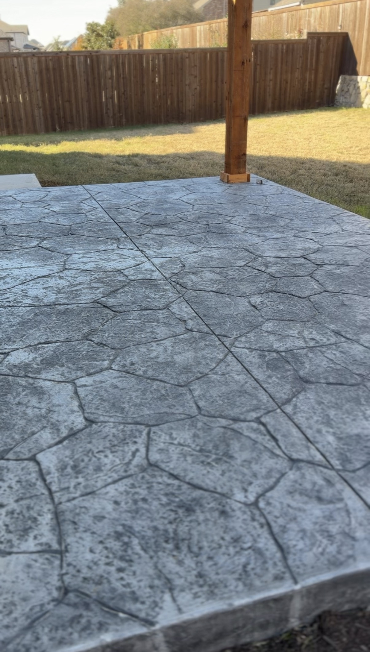 Decorative wood plank stamped concrete