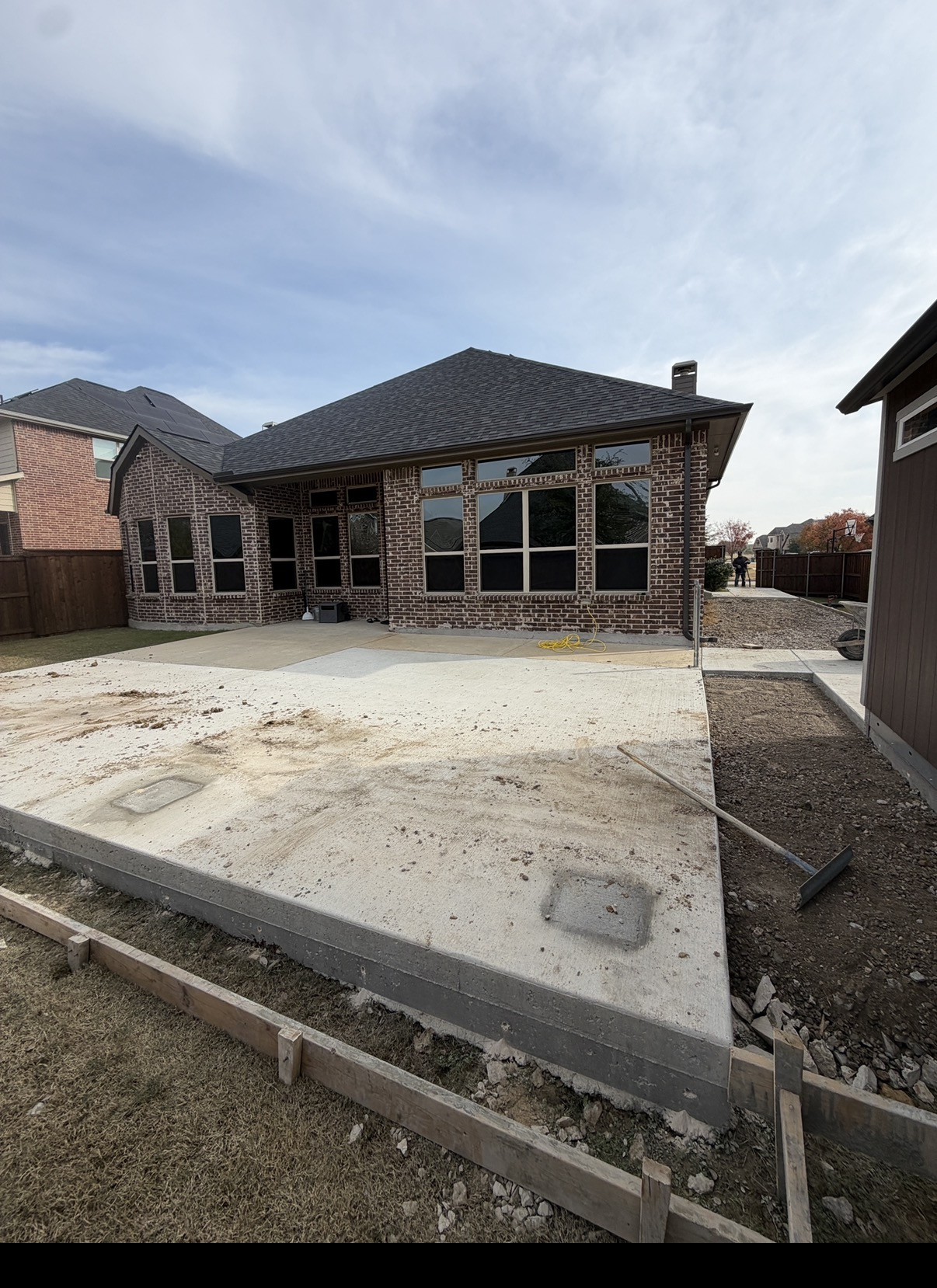 Fresh poured concrete slab foundation