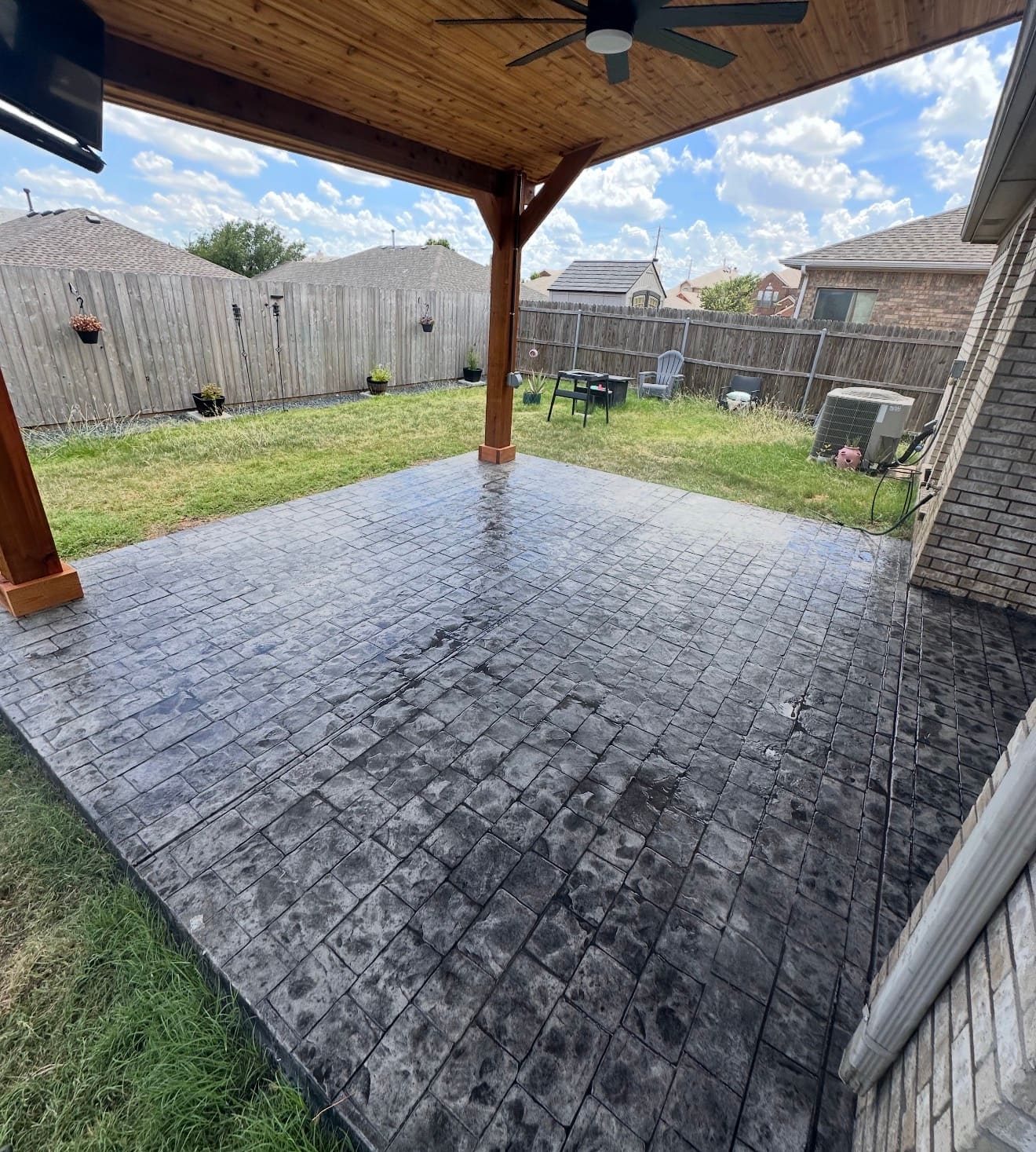 Stamped concrete patio in a stone pattern in Forney, Texas